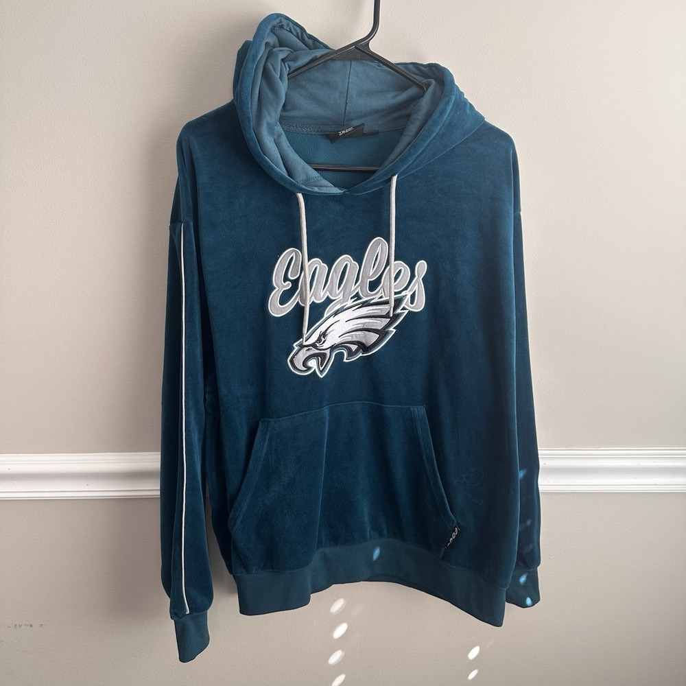 Philadelphia Eagles Womens Velour Hooded Sweatshirt XL FOCO Football Hoodie